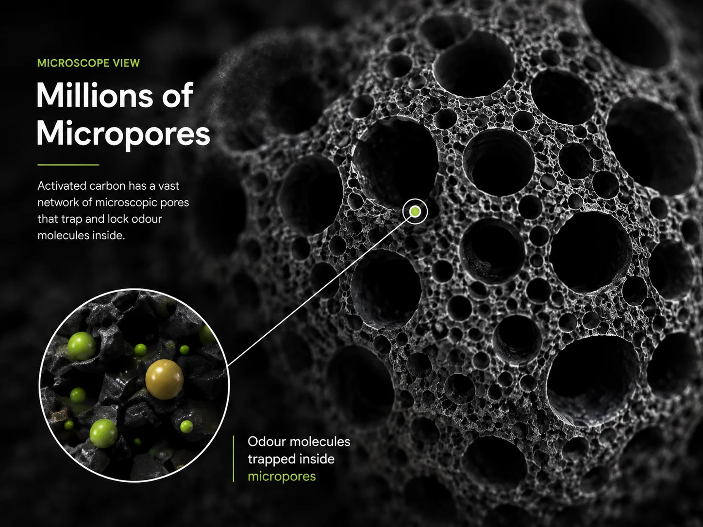 Microscope view of activated carbon micropores