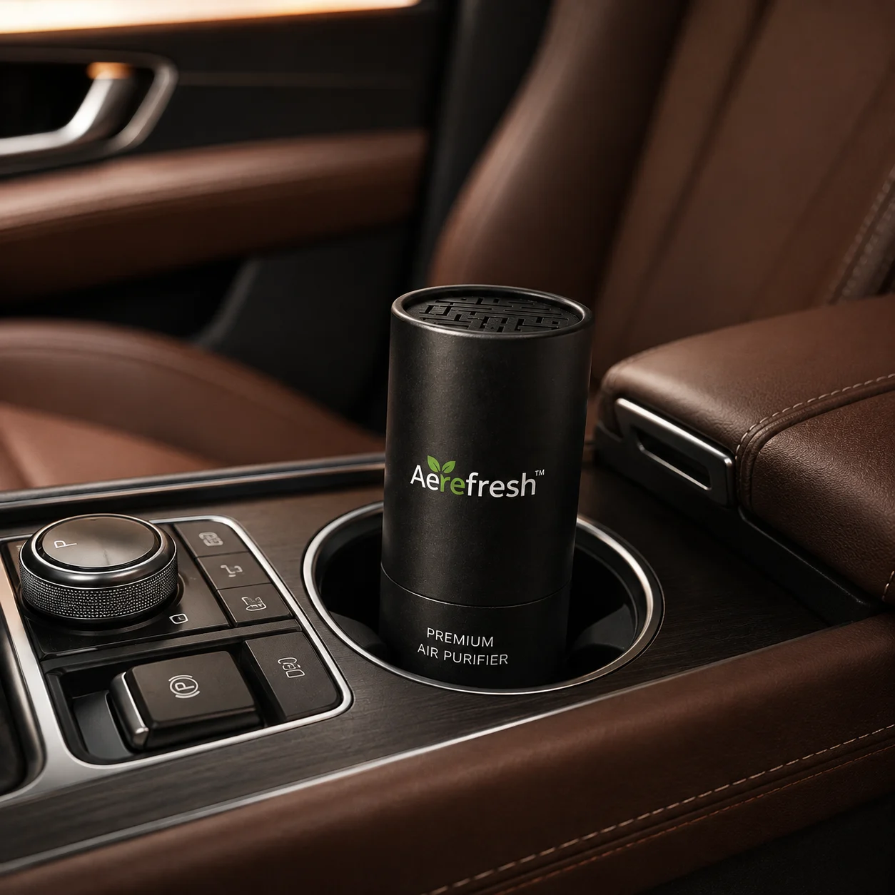 Aerefresh purifier in a premium car cup holder